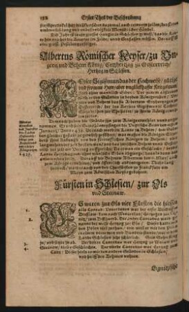 Albertus Römischer Keyser/ zu Ungern und Behem König/ Ertzhertzog zu Oesterreich/ Hertzog in Schlesien.