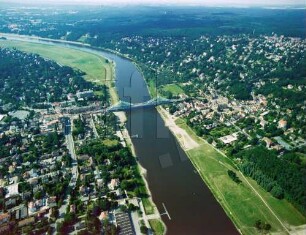 Loschwitzer Brücke (Blaues Wunder) zwischen Dresden-Blasewitz und Dresden-Loschwitz : Blickrichtung Nordwesten