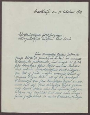 Schreiben von Walburga von Esebeck an Großherzogin Luise von Baden bzgl. der Auskurierung einer Krankheit