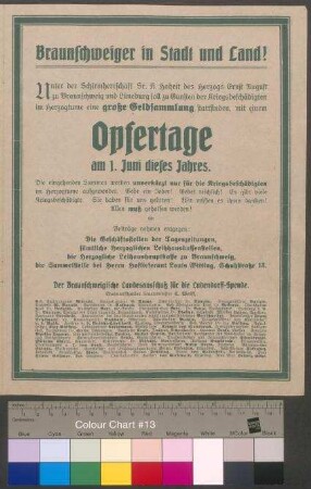 Aufruf und Sammelliste zur Sammlung der Ludendorff-Spende für Kriegsbeschädigte
