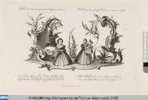 Habit d´une Servante, qui porte la Chemise pour l´Epoux - Habit d´une Servante qui fait Visitte pour montrer l´Enfant