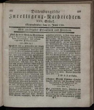 XXV. Stück. Sonnabends : den 17. Junii 1780.