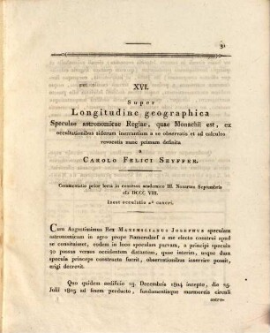 Super longitudine geographica speculae astronomicae regiae, quae Monachii est, 1. Commentatio lecta in consessu academico Idibus Augusti MDCCCVIII