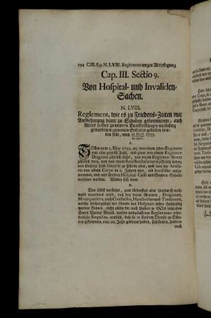 Sectio 9. Von Hospital- und Invaliden-Sachen. - Sectio 10. Von Ausschuß-Sachen.