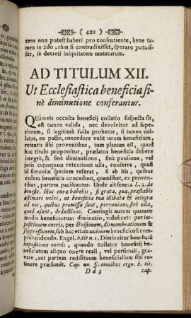Ad Titulum XII. Ut Ecclesiastica beneficia sinè diminutione conferantur.