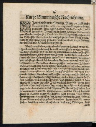 Kurtze Summarische Nachrichtung.