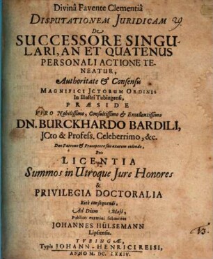 Disp. iur. de successore singulari, an et quatenus personali actione teneatur