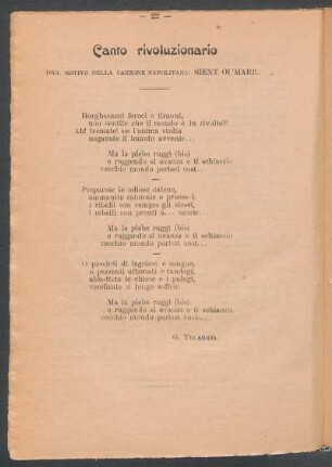 Canto rivoluzionario : (Sul motivo della canzone napolitana: "Sient Oi'Mari!")