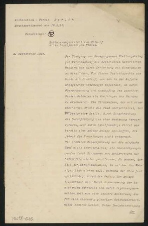 Behelfsmäßiges Stauwehr Monatskonkurrenz Februar 1918: Erläuterungsbericht, 5 S.