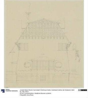 Darmstadt, Wohnhaus Keller, Vorentwurf, Aufriss der Südwand
