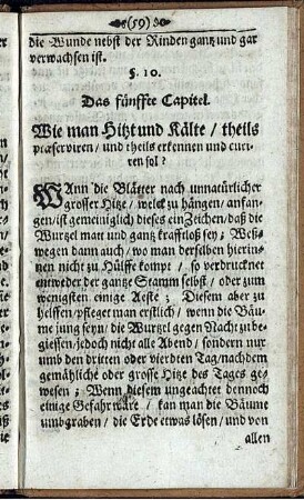 Das fünffte Capitel. Wie man Hitzt und Kälte/ theils praeserviren/ und theils erkennen und curiren sol?