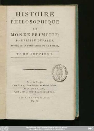 Tome Septième: @Histoire Philosophique Du Monde Primitif
