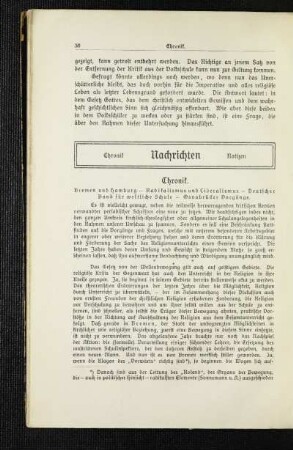 Chronik : Bremen und Hamburg - Radikalismus und Liberalismus - Deutscher Bund für weltliche Schule - Osnabrücker Vorgänge