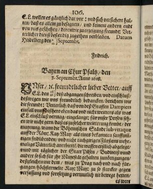 106-109, Bayrn an Chur Pfaltz den 3. September Anno 1618