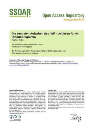 Die zentralen Aufgaben des IWF - Leitlinien für ein Reformprogramm