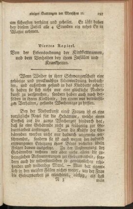 Viertes Kapitel. Von der Lebensordnung der Kindbetterinnen und dem Verhalten bey ihren Zufällen und Krankheiten