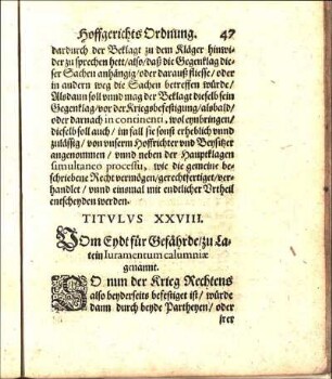 Titvlvs XXVIII. VOm Eydt für Gefährde / zu Latein Iuramentum calumniæ genannt.