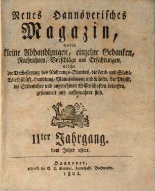 Neues hannoversches Magazin. 11. 1801