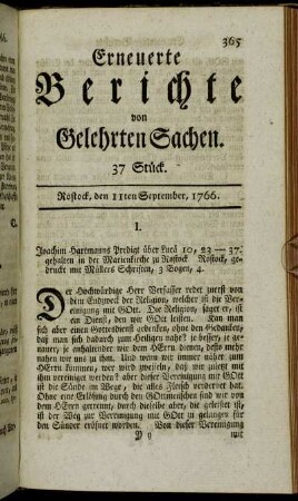 37 Stück. Rostock, den 11ten September, 1766