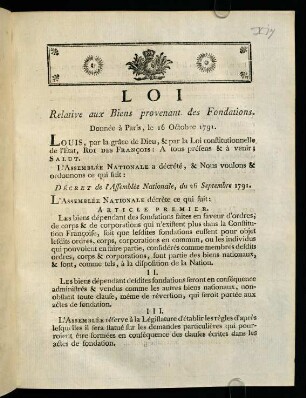 1-4, Loi Relative aux Biens provenant des Fondations