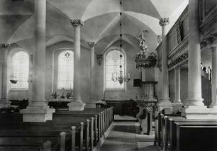 Pillau, Festungskirche : Pillau (Baltijsk/Russland). Festungskirche. Inneres nach Nordosten mit Kanzel