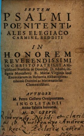 Septem Psalmi Poenitentiales Elegiaco Carmine Redditi ...