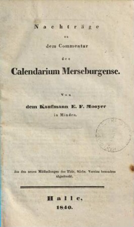 Nachträge zu dem Commentar des Calendarium Merseburgense