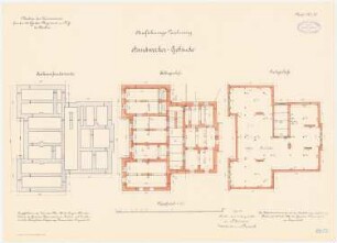 Kaserne des 4. Garderegiments zu Fuß, Berlin-Moabit: Handwerkergebäude: Grundriss Fundamente, Kellergeschoss, Dachgeschoss 1:100