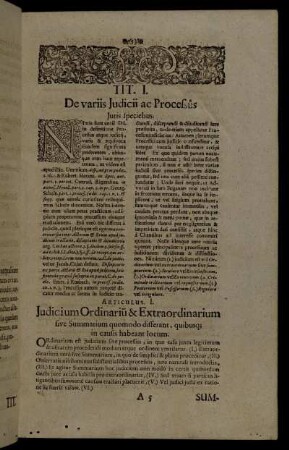 Tit. I. De variis Judicii ac Processus Juris speciebus.
