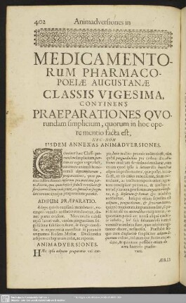 Classis Vigesima, Continens Praeparationes Quorundam simplicium, quorum in hoc opere mentio facta est, Nec-Non Iisdem Annexas Animadversiones