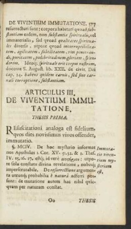 Articulus III. [IV.] De Viventium Immutatione.
