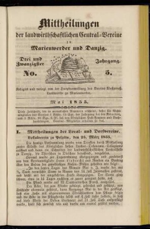 Drei und Zwanzigster Jahrgang. No. 5. Mai 1855.