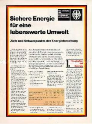 Informationsblatt des Bundesministeriums für Forschung und Technologie zur Energieversorgung
