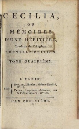 Cécilia, Ou Mémoires D'Une Héritière. 4