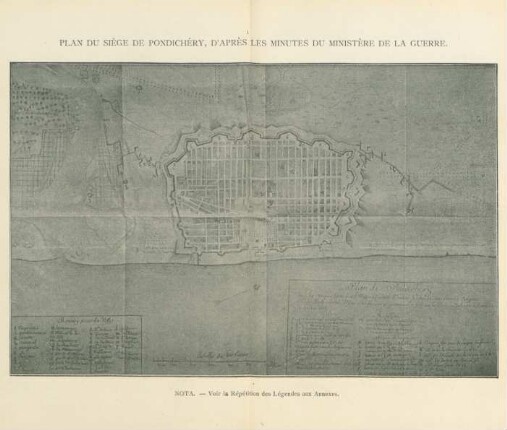Plan du siège de Pondichéry, d'après les minutes du Ministère de la Guerre