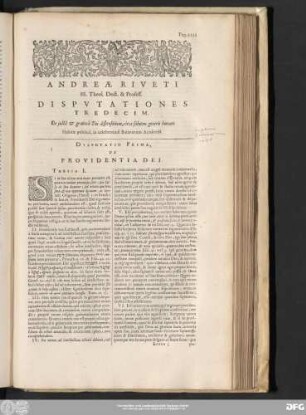 Disputatio Prima, De Providentia Dei.