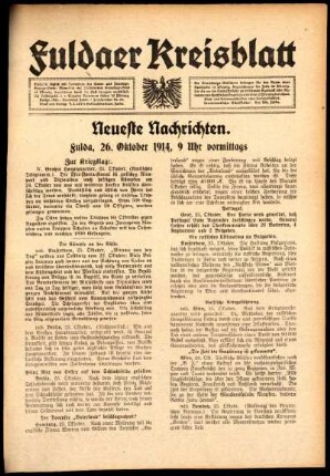 Erste Ausgabe vom Montag, den 26. Oktober 1914.