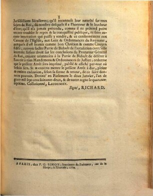 Extrait Des Registres De Parlement : Du 2 Janvier 1762.