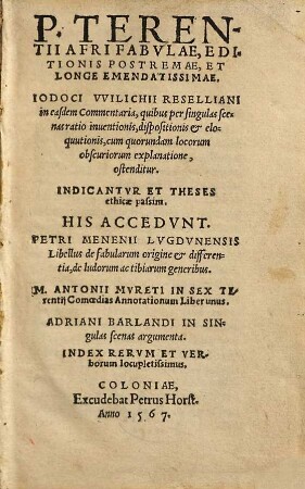 P. Terentii Afri fabulae : Editionis Postremae Et Longe Emendatissimae