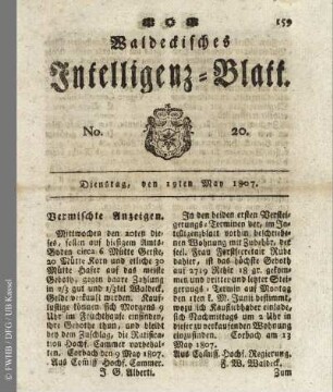 No. 20, Dienstag, den 19ten May 1807