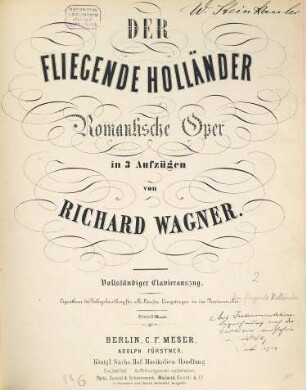 Der fliegende Holländer : romantische Oper in 3 Aufzügen