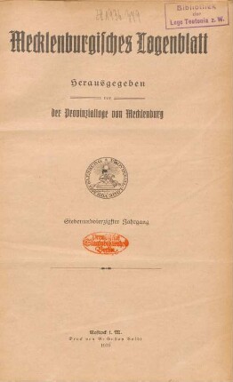 47.1918/19: Mecklenburgisches Logenblatt