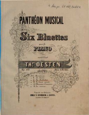Panthéon musical : six bluettes pour le piano ; op. 118. 3, Les clochettes