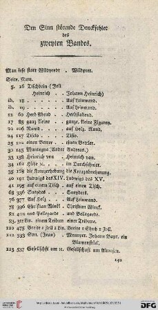 Dem Sinn störende Druckfehler des zweyten Bandes