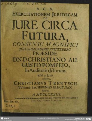 Exercitationem Juridicam De Jure Circa Futura