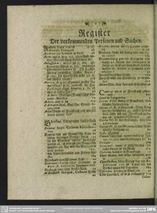 Register Der vorkommenden Personen und Sachen