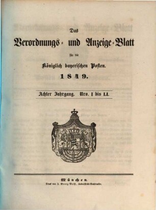 Das Verordnungs- und Anzeige-Blatt für die Königlich Bayerischen Posten und Eisenbahnen. 8. 1849