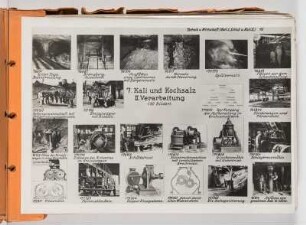 Albumblatt 13 mit Angebotsserie "Technik und Wirtschaft. Kalibergbau. Kali und Kochsalz. Verarbeitung."