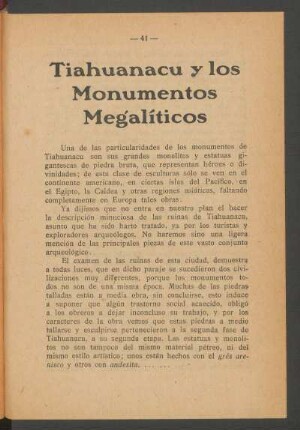 Tiahuanacu y los monumentos megalíticos