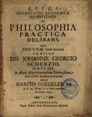 Dissertatio academica quaestiones ex philosophia practica delibans